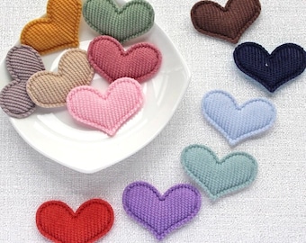 Heart Shaped Padded Appliques x 6 or 12. Fabric Padded Embellishments for Card making, Scrap booking, Sewing and Hair Accessories