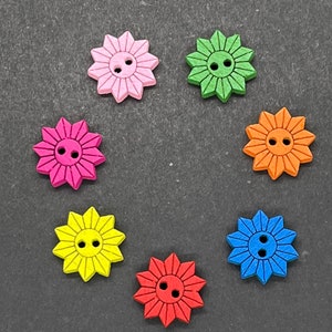 Set of 12 Rainbow Coloured Wooden Sunflower buttons. 15 mm Wooden Flower Buttons image 2