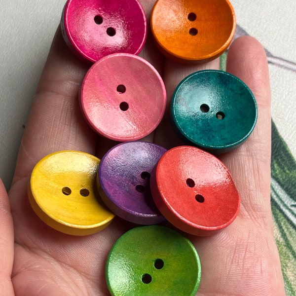 Rainbow Coloured Wooden Buttons. 25 mm x 8. Rustic Wood Buttons.