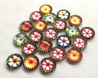 Mixed Flower Cabochons, Floral Jewelry Making, 12mm