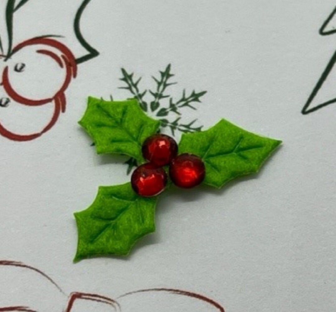 100pcs Glitter Fabric Holly & Berry Appliques - Red & Green Christmas Decor For Crafts, Cards, Gifts - View #2