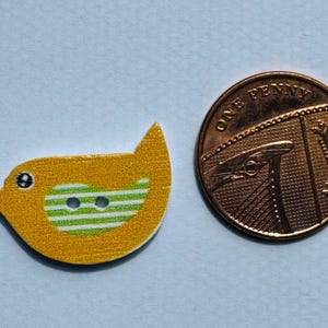 Little Birds Wooden Sewing Buttons x 12, colourful sewing buttons. White wood, nature craft and sewing projects.