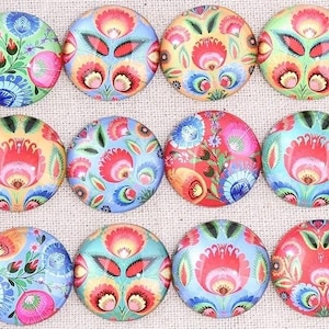 Cabochons met bloemenpatroon, op bloemenprint geïnspireerde cabochons. 12 x 12 mm. Kaarten, labels, oorbellen, sieraden maken