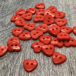 10, Red Heart Buttons, Heart Shaped Buttons, Small Buttons
