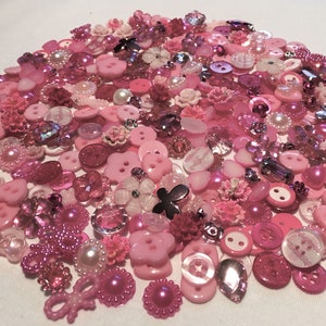 Perfect Pink Embellishment Mix of Random Flatbacks, Buttons, Cabochons and Gems x 150