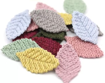 Embossed Knitted Fabric Leaves, Autumnal Colors, Embellishments (10 Pack)
