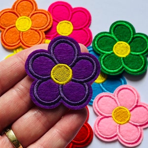 Flower Iron On Patch – Embroidered Clothing Applique, Multiple Colors (46mm)