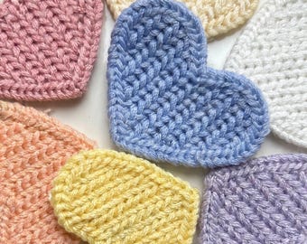 Knitted Wool Heart Embellishments x 1, 5 or 10.  Many colours to choose from. Ideal for Knitting, Sewing, Scrapbooking.