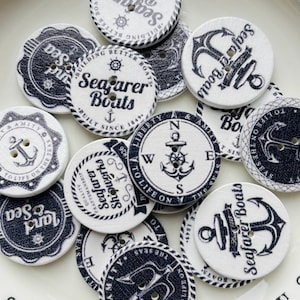 Träknappar för sjömän – Nautiska segelmotiv, 25 mm (10 st)