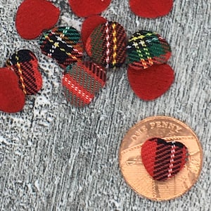 Tiny Tartan Heart Appliques, Fabric Hearts Scottish Tartan, Plaid, Padded Embellishments, Die Cuts, Scrapbooking, Card Making, Sewing. image 1