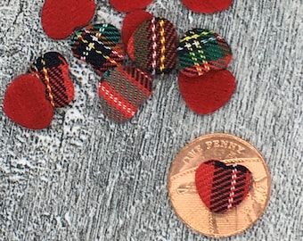 Tiny Tartan Heart Appliques, Fabric Hearts Scottish Tartan, Plaid, Padded Embellishments, Die Cuts, Scrapbooking, Card Making, Sewing.