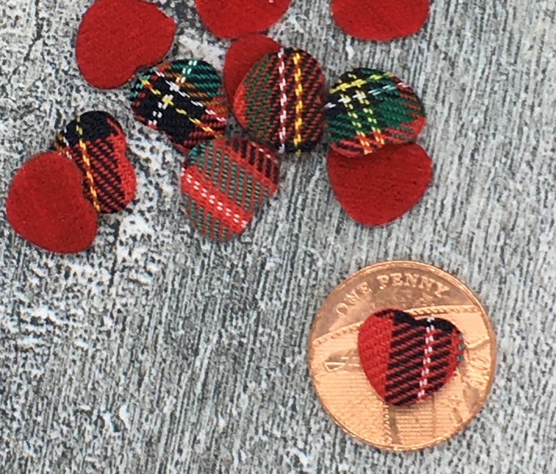Tiny Tartan Heart Appliques, Fabric Hearts Scottish Tartan, Plaid, Padded Embellishments, Die Cuts, Scrapbooking, Card Making, Sewing. image 1