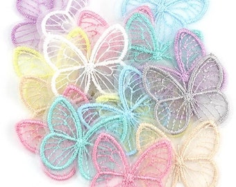 Delicate Lace Butterfly patches - Sewing Appliqués, Clothing Embellishments, Fairy Wings, Tulle  Dress Decoration.