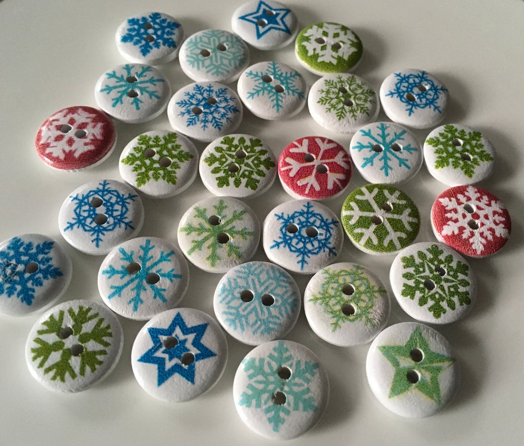 15mm Wooden Snowflake Christmas Buttons X 15, 30 or 45. Christmas ...
