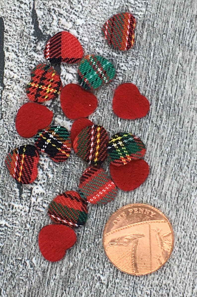 Tiny Tartan Heart Appliques, Fabric Hearts Scottish Tartan, Plaid, Padded Embellishments, Die Cuts, Scrapbooking, Card Making, Sewing. image 3