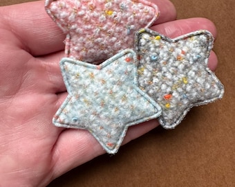 Apliques de estrelas em lã tricotada - Enfeites acolchoados em feltro