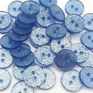 Glitter Resin Round Shaped Buttons. Ice Blue Christmas Craft Buttons. Sparkly Knit Buttons - 15 mm Resin Circles.