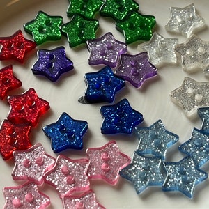 Glitter Resin Star Shaped Buttons. Christmas Craft Buttons. Sparkly ...