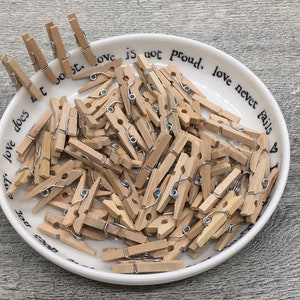 25mm Mini Wooden Clothes Pegs with rustic jute string for hanging - Photos, Weddings, Jewellery Display