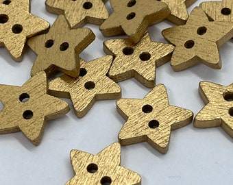 30 boutons étoile de Noël en bois, dorés et argentés. Superbes mini-étoiles de Noël en bois. Etoiles d'or ou d'argent.