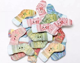Wooden "Christmas Stocking" Buttons x 15, cardmaking, sewing projects, present decorations, all festive projects.