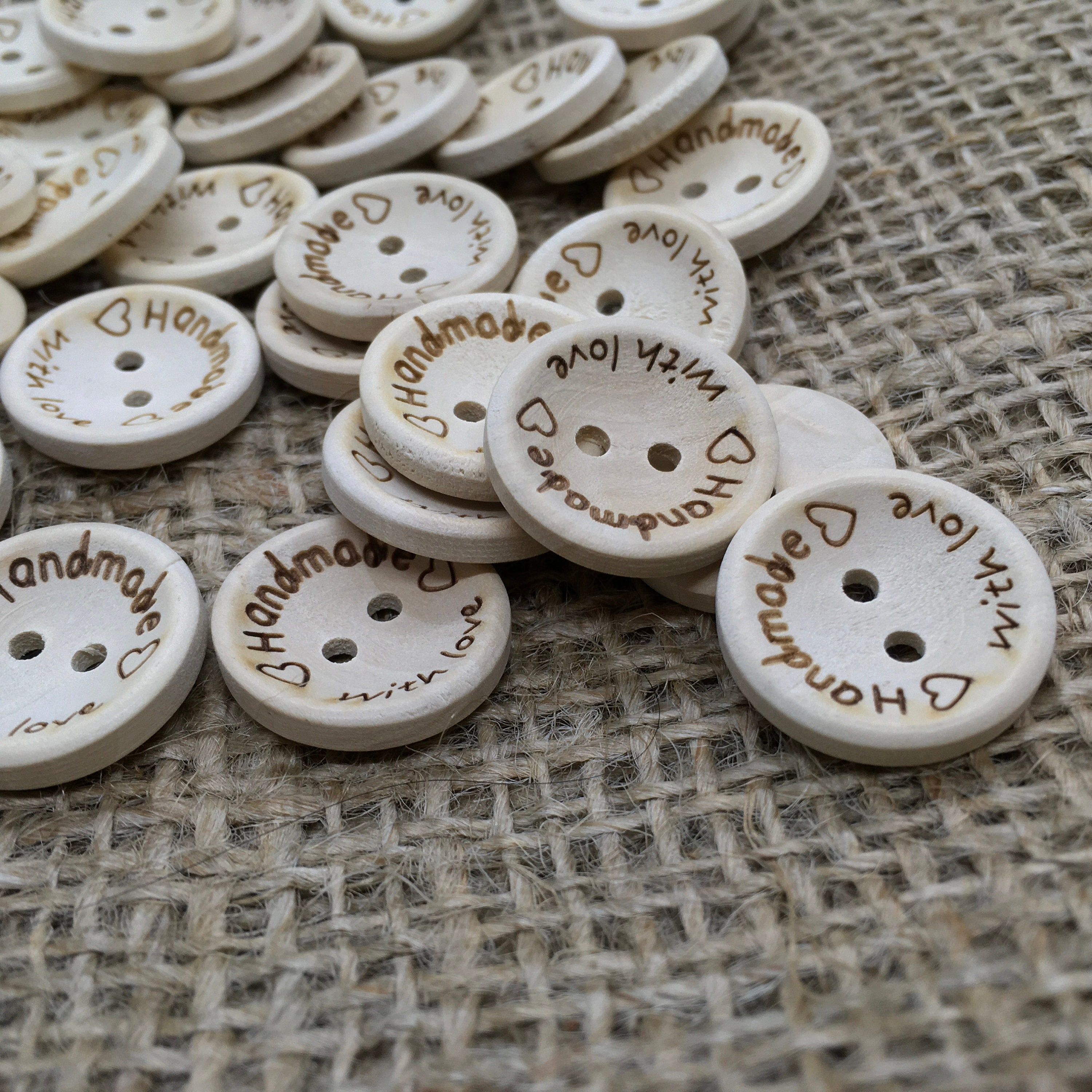 Handmade With Love Natural Wooden Buttons X 15, Ideal for Adding to Your  Handmade Projects., Scrapbooking, Sewing, Knitting, 