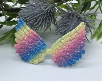 Rainbow Embossed Glitter Fabric Angel & Fairy Wing Embellishments. Ideal for card making, sewing and many more craft projects.
