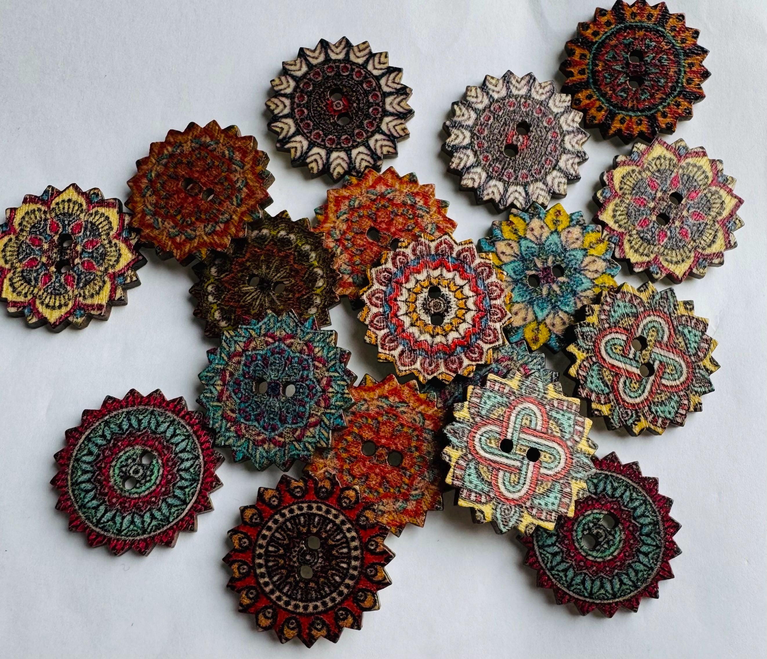 20 Bottoni Decorativi In Legno Con Motivi Mandala – 7,6 Cm, Multicolore, Per Progetti Fai Da Te - 2
