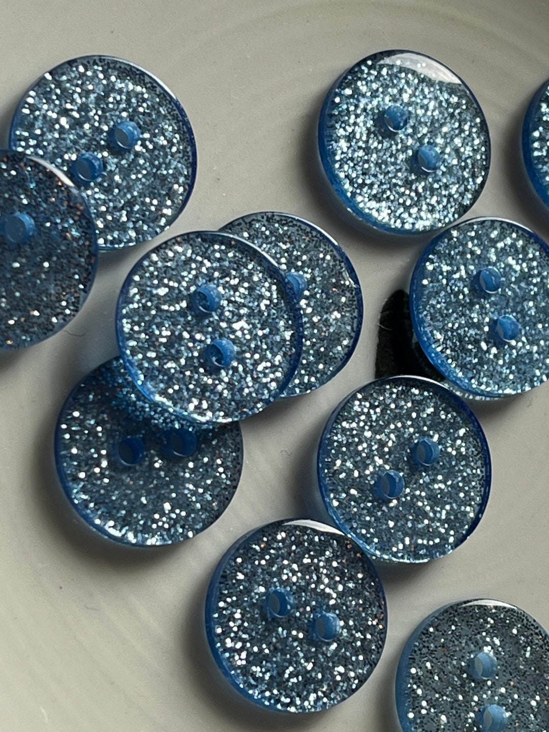 Glitter Resin Round Shaped Buttons. Ice Blue Christmas Craft Buttons ...