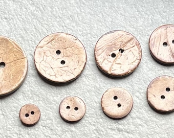 Natural Real Coconut Buttons - Various Sizes in Packs of 5 or 10. High Shine Quality Natural Coconut Buttons.