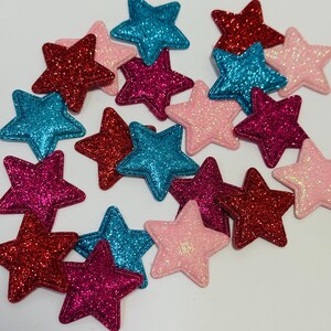 Glitter Christmas Star Embellishments 35mm — Red Gold Silver Green Sparkle Stars for Card Making, Scrapbooking, Wreaths