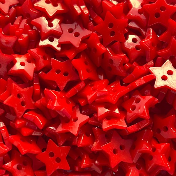 Star Shaped Buttons / 12 mm Red and Green Star Buttons.  Gorgeous Mini Resin Stars. Christmas Crafting.