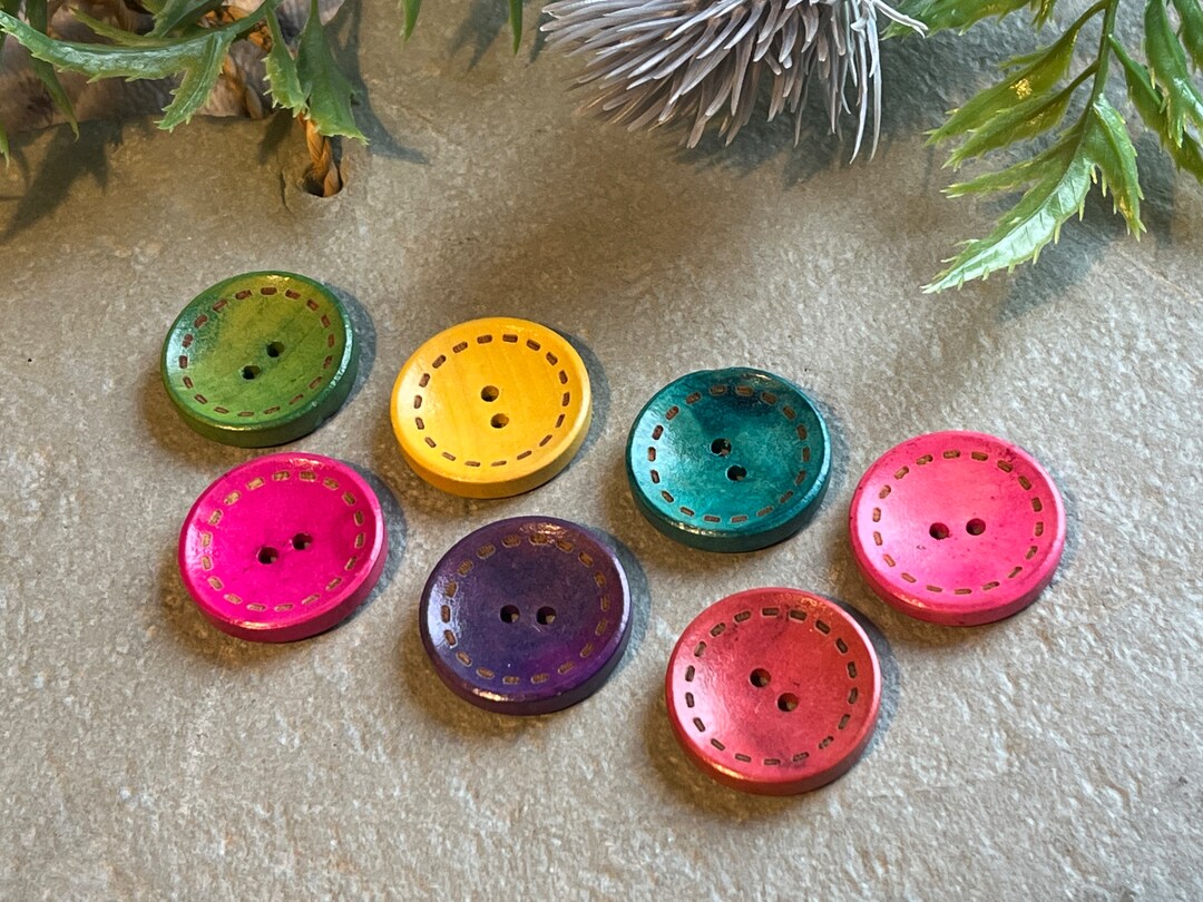 Rainbow Wooden Buttons, 25mm Stitch Effect, Glossy Dip-dyed Craft ...