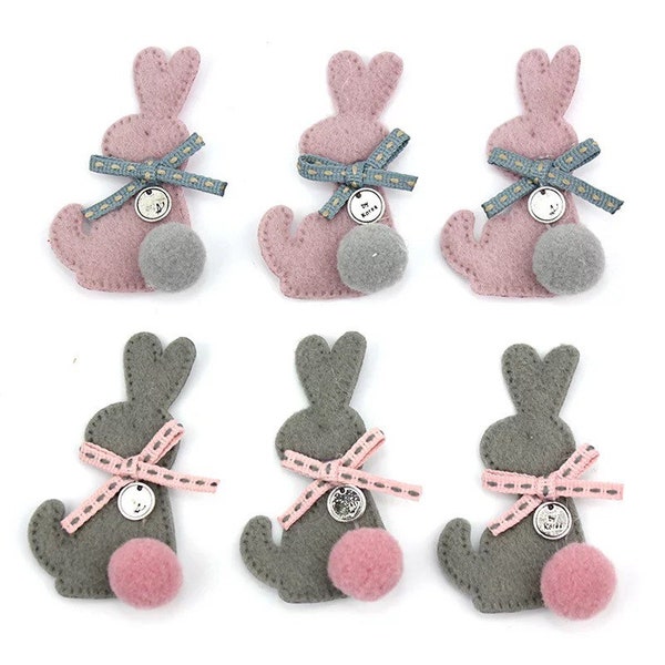 Felt Bunny Rabbit Appliques, Cute Rabbit Embellishments x 4. Ideal for card making, scrap booking, Hair clips and bands, sewing and more.