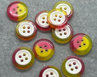 Rhubarb and Custard Buttons. 13 mm Round Shaped Resin Buttons. Packs of 6 or 12.