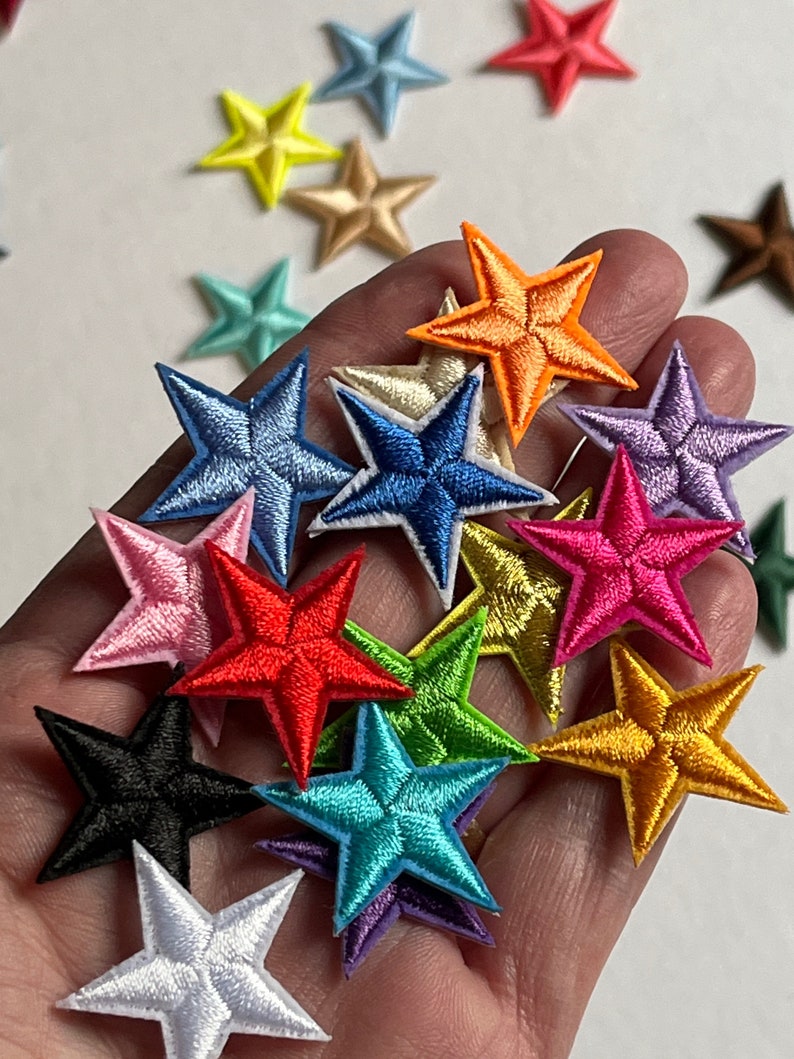 Iron on Patches. 28 mm Star Shaped Iron On/Sew On Clothing Patches Multiple Colours to Choose From image 1