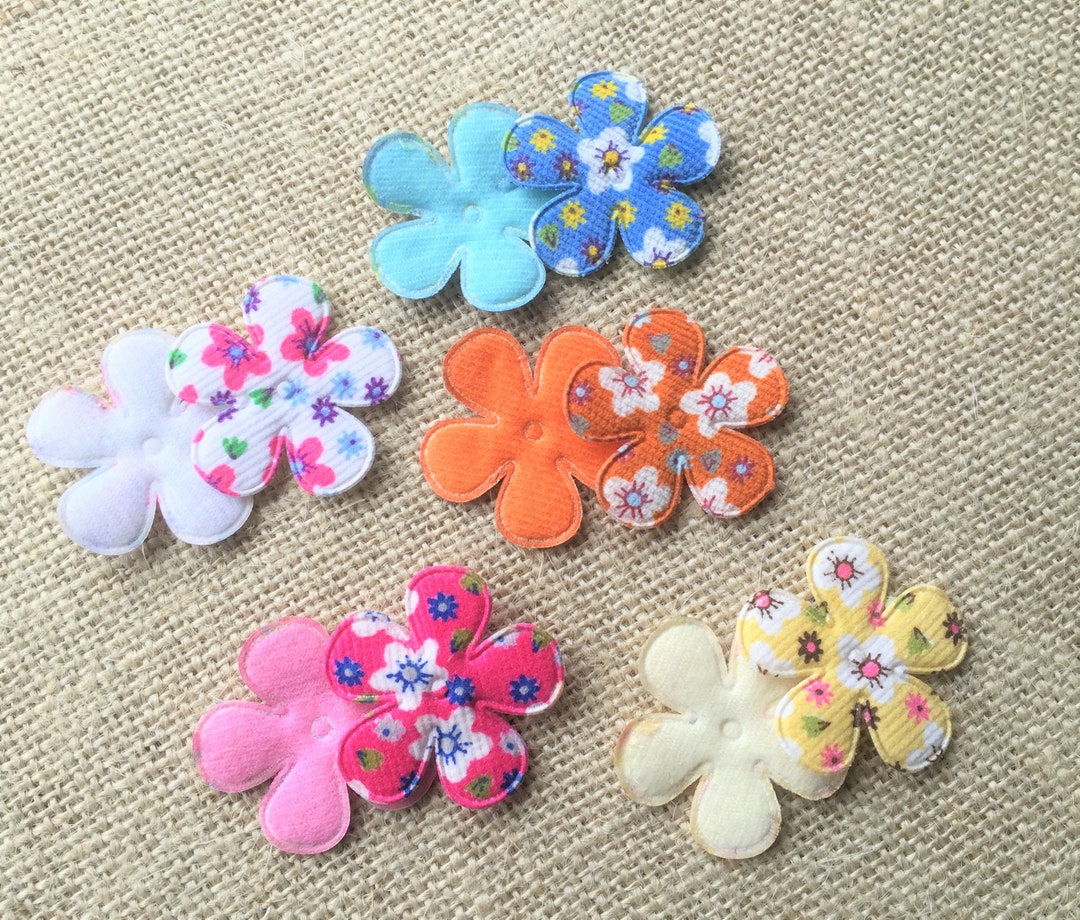 Padded Flowers. Printed Fabric/felt Flower Appliques Mixed Etsy