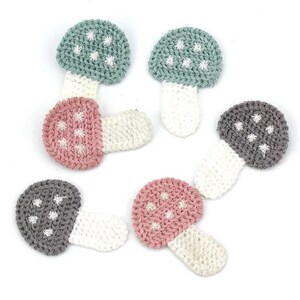 Knitted Mushroom Embellishments, Woolen Toadstools, Sewing Appliques (10 pc)