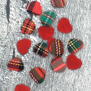 Tiny Tartan Heart Appliques, Fabric Hearts Scottish Tartan, Plaid, Padded Embellishments, Die Cuts, Scrapbooking, Card Making, Sewing. image 2