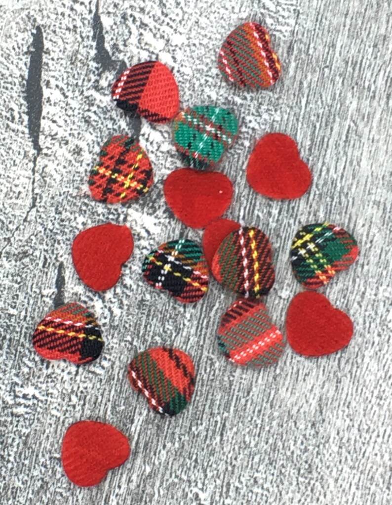 Tiny Tartan Heart Appliques, Fabric Hearts Scottish Tartan, Plaid, Padded Embellishments, Die Cuts, Scrapbooking, Card Making, Sewing. image 2