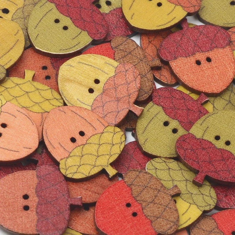 Printed Wooden Acorn Sewing Buttons, Nature Craft (6 or 12) - Etsy