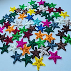 Embroidered Star Iron On Patches 64pc, 29mm Small Star Badges Wholesale Lot, Craft Patches Destash for Jeans, Jackets & Kids Clothes Repair