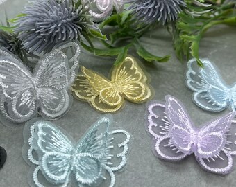 Delicate Lace Butterfly patches - Sewing Appliqués, Clothing Embellishments, Fairy Wings, Tulle  Dress Decoration.