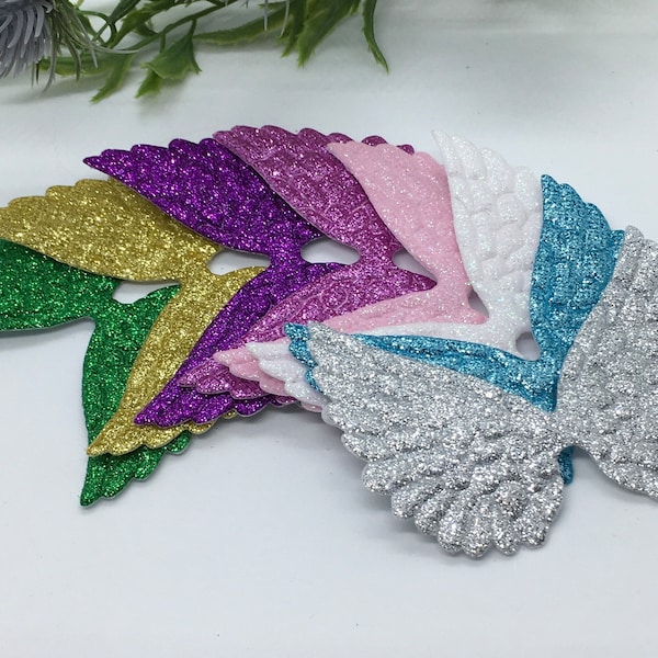 Glitter Fabric Angel & Fairy Wings Embellishments x 15, 30 or 50. X - Large Embossed Wings. Cards, Sewing, Clippies, Bows, Doll Making.