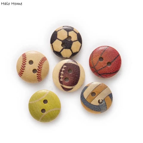 Sport Inspired Wooden Buttons X 15 Football Rugby Tennis Baseball Basketball Scrapbooking Sewing Knitting Sport Projects Etsy UK