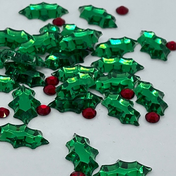 Christmas Holly Leaves - Acrylic Gems. Resin Christmas Holly Flat backs.