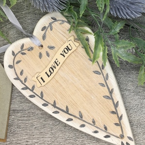 Handpainted Long Leaf Hanging Hearts. Hanging heart ornament. Heart shaped decoration. Various styles.