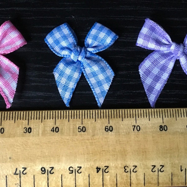 20 x Mini Gingham Fabric Ribbon Bows - Lintbreedte 12 mm - Geruit, Plaid, Ideaal voor huwelijksuitnodigingen, kaarten, plakboeken en naaien