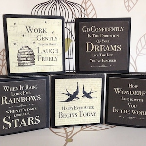 East of India Shabby Chic Wooden Block Signs : Vintage Style, Shelf Sitters,  Birthdays, Presents, Home Decor,Family, Friends.