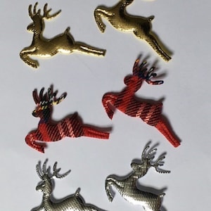 Gold, Silber & Tartan Gepolsterter Stoff Weihnachten Rentier Die Cut Verzierungen x 15. Ideale Bastelapplikationen.